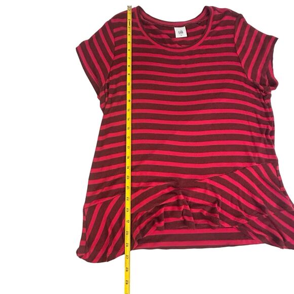 CAbi Sweet Talk Tee Women’s Size L Garnet Red Stripe Short Sleeve Shirt Peplum - Picture 3 of 12